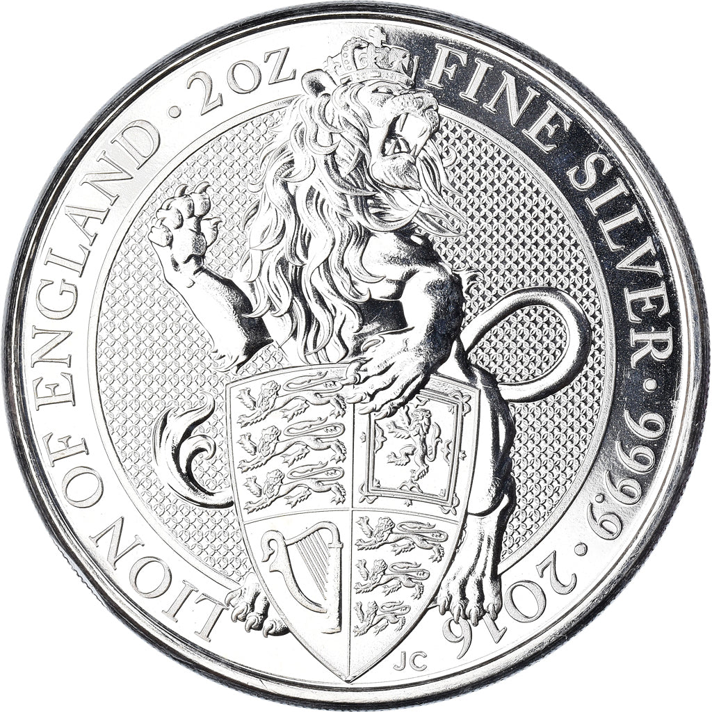 Coin, Great Britain, Elizabeth II, Lion of England, 2 Oz, 5 Pounds, 2016, Proof