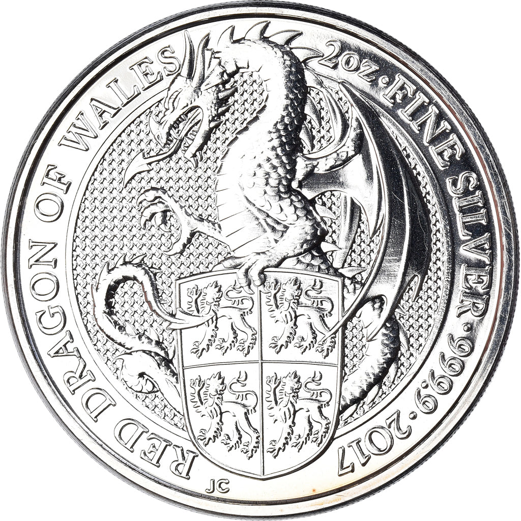 Coin, Great Britain, Elizabeth II, Dragon of Wales, 2 Oz, 5 Pounds, 2017, Proof
