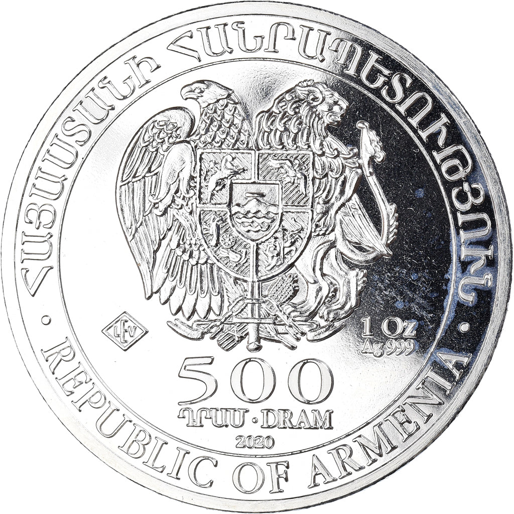 Coin, Armenia, Noah's Ark, 1 Oz, 500 Dram, 2020, Proof, MS(65-70), Silver