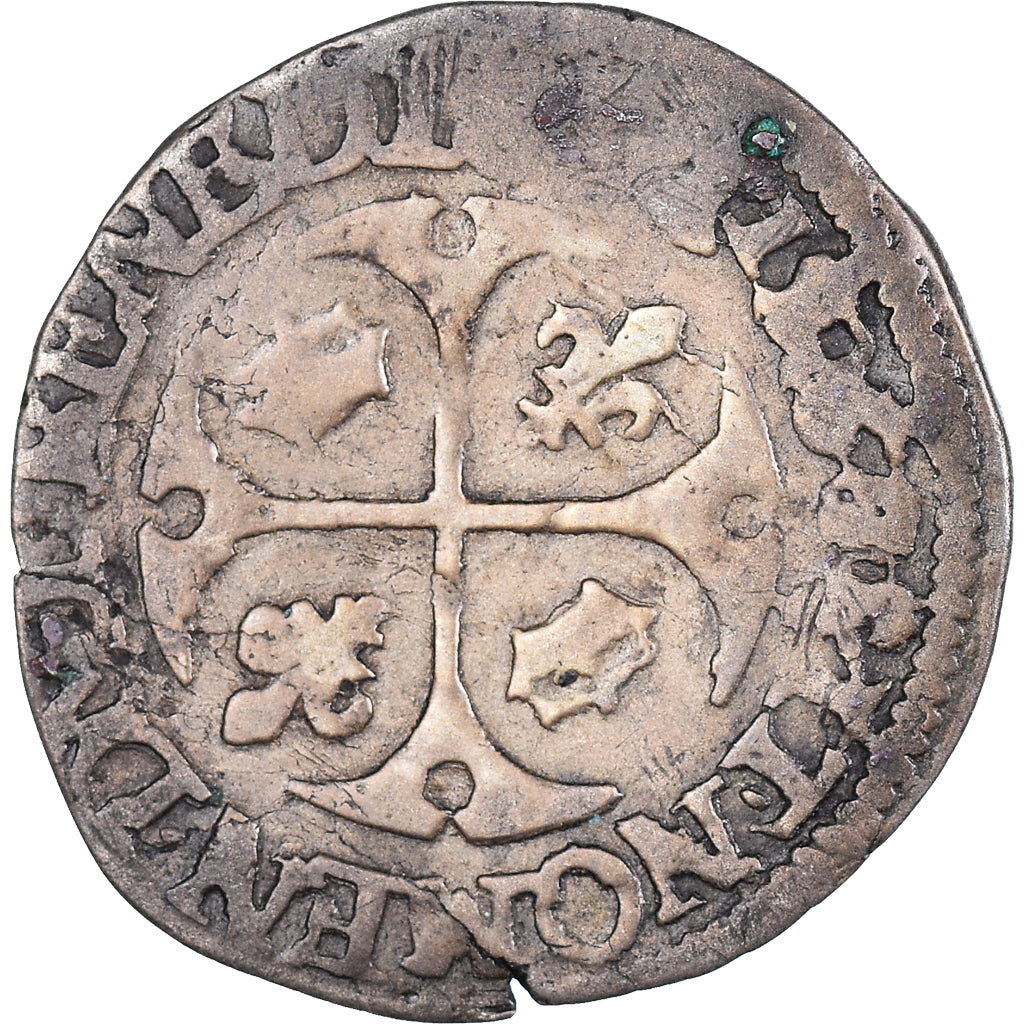 Monnaie, France, Henri IV, Douzain aux deux H, 1596, Amiens, TB+, Billon
