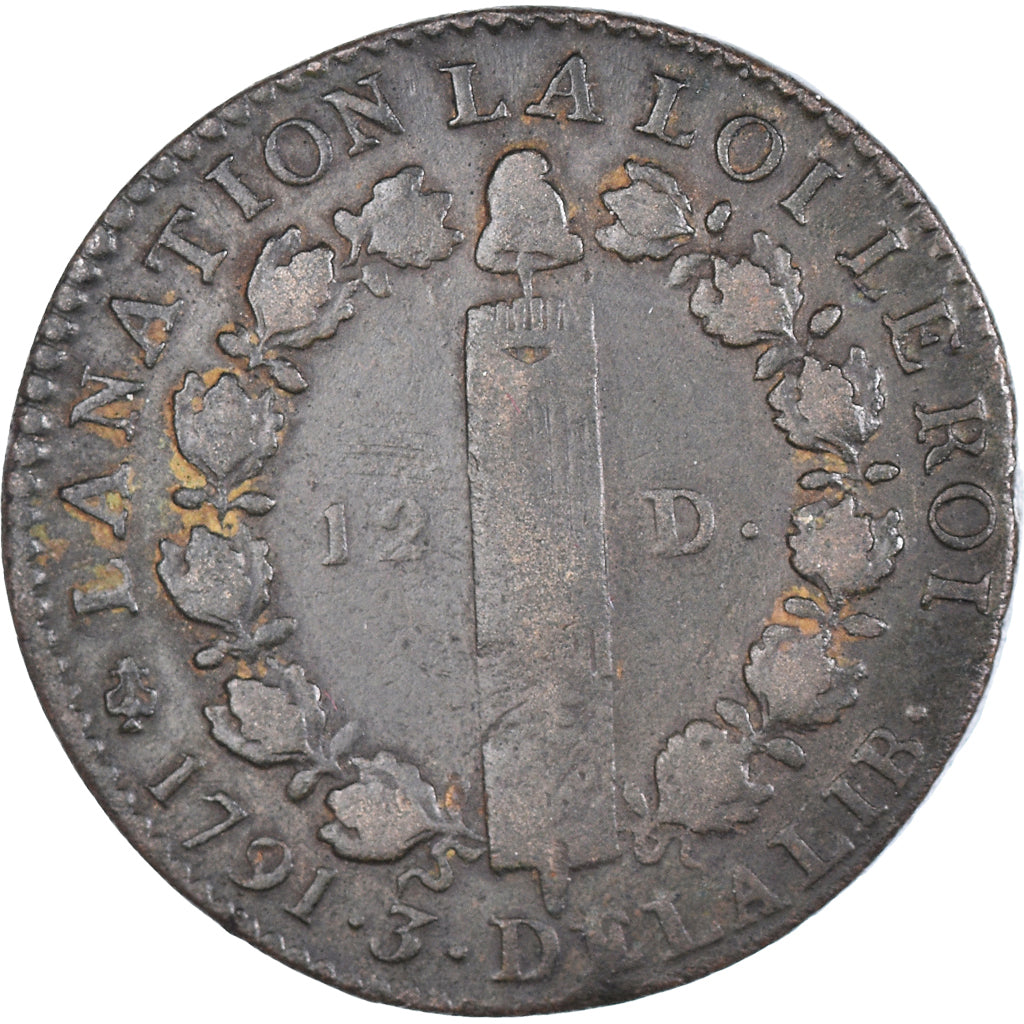 Coin, France, Louis XVI, 12 Deniers, 1791, Paris, Coins choqués, VF(30-35)