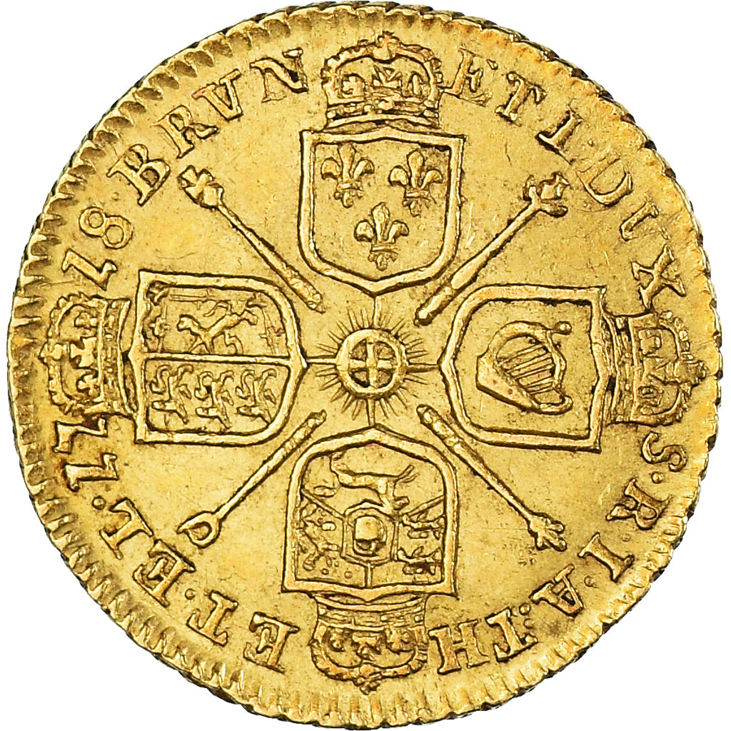 Moneda, Gran Bretaña, George I, 1/4 Guinea, 1718, London, EBC, Oro, KM:555