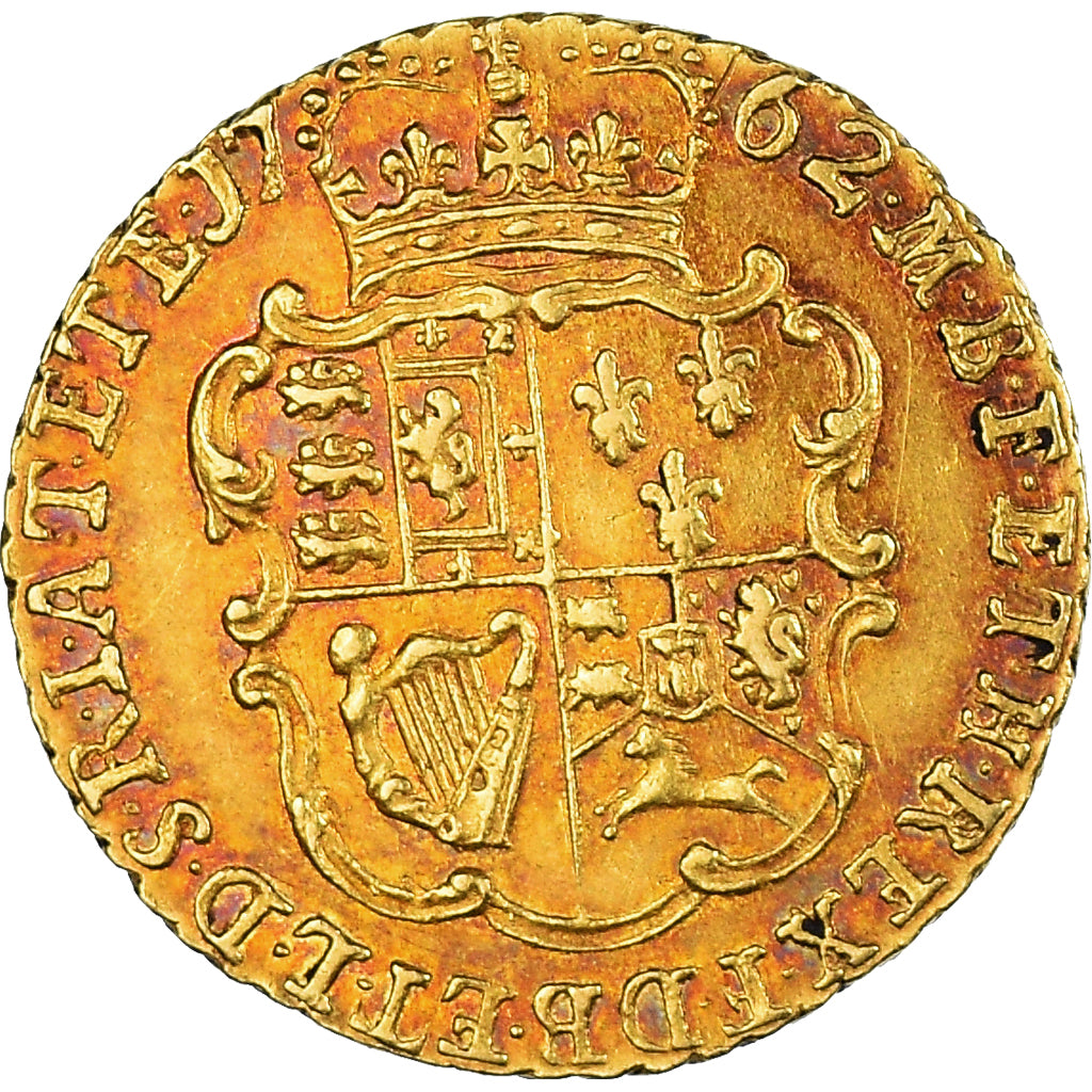 Coin, Great Britain, George III, 1/4 Guinea, 1762, London, AU(55-58), Gold