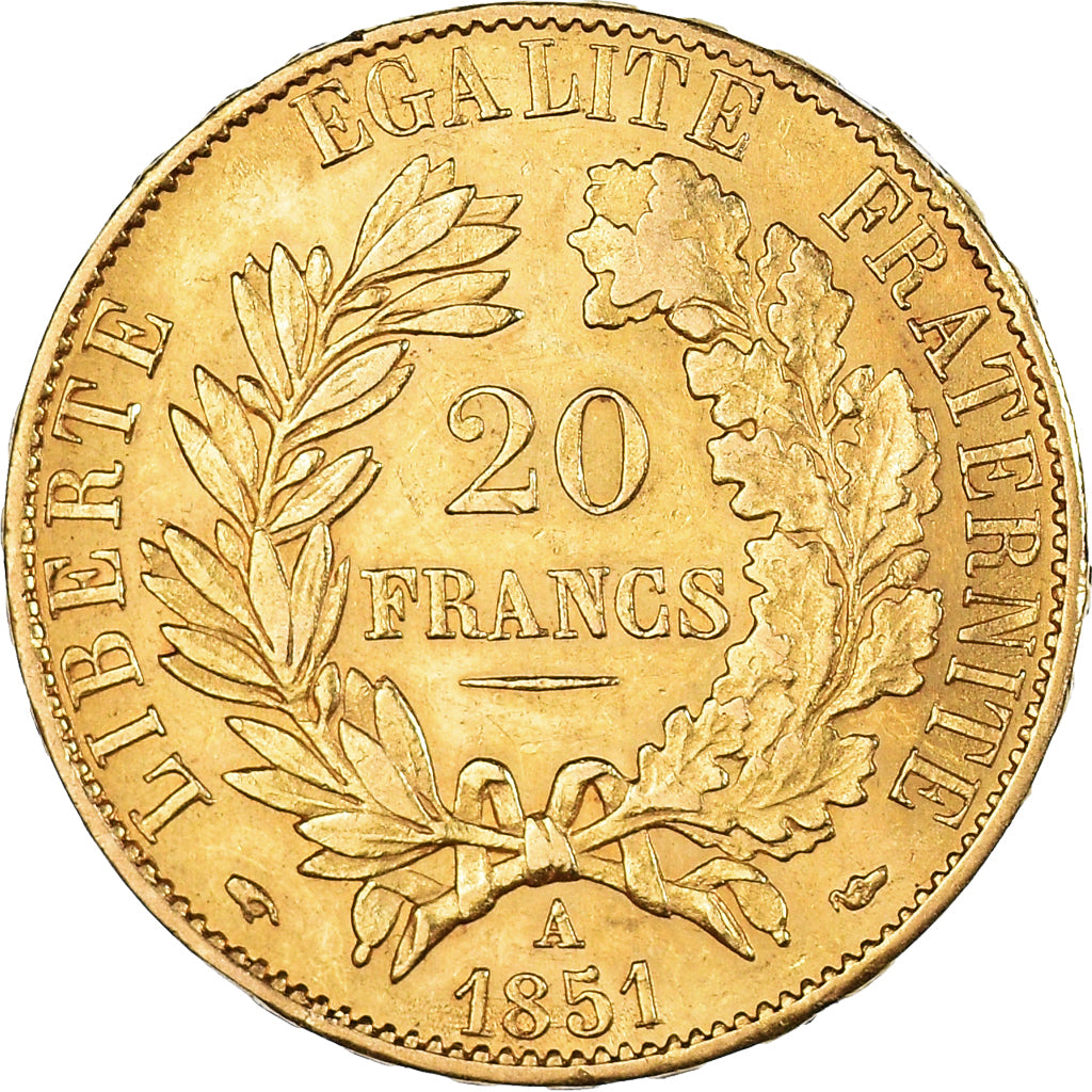 Moneta, Francja, Cérès, 20 Francs, 1851, Paris, AU(50-53), Złoto, KM:762, Le