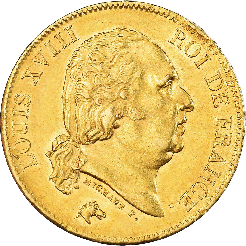 Coin, France, Louis XVIII, 40 Francs, 1818, Lille, AU(55-58), Gold, KM:713.6