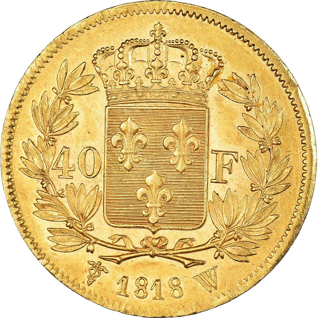 Coin, France, Louis XVIII, 40 Francs, 1818, Lille, AU(55-58), Gold, KM:713.6