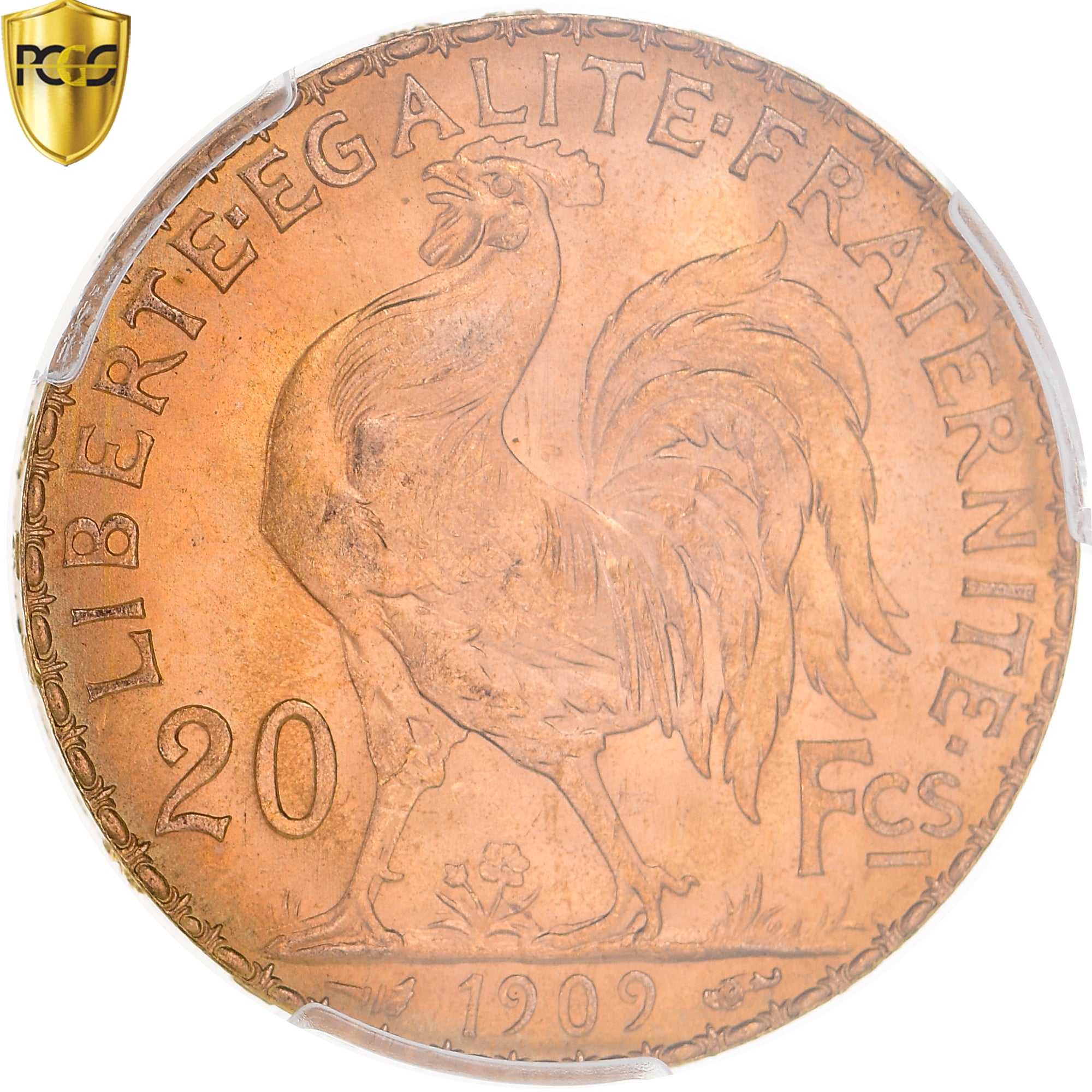 Moneta, Francia, Marianne, 20 Francs, 1909, Paris, PCGS, MS66, FDC, Oro, KM:857
