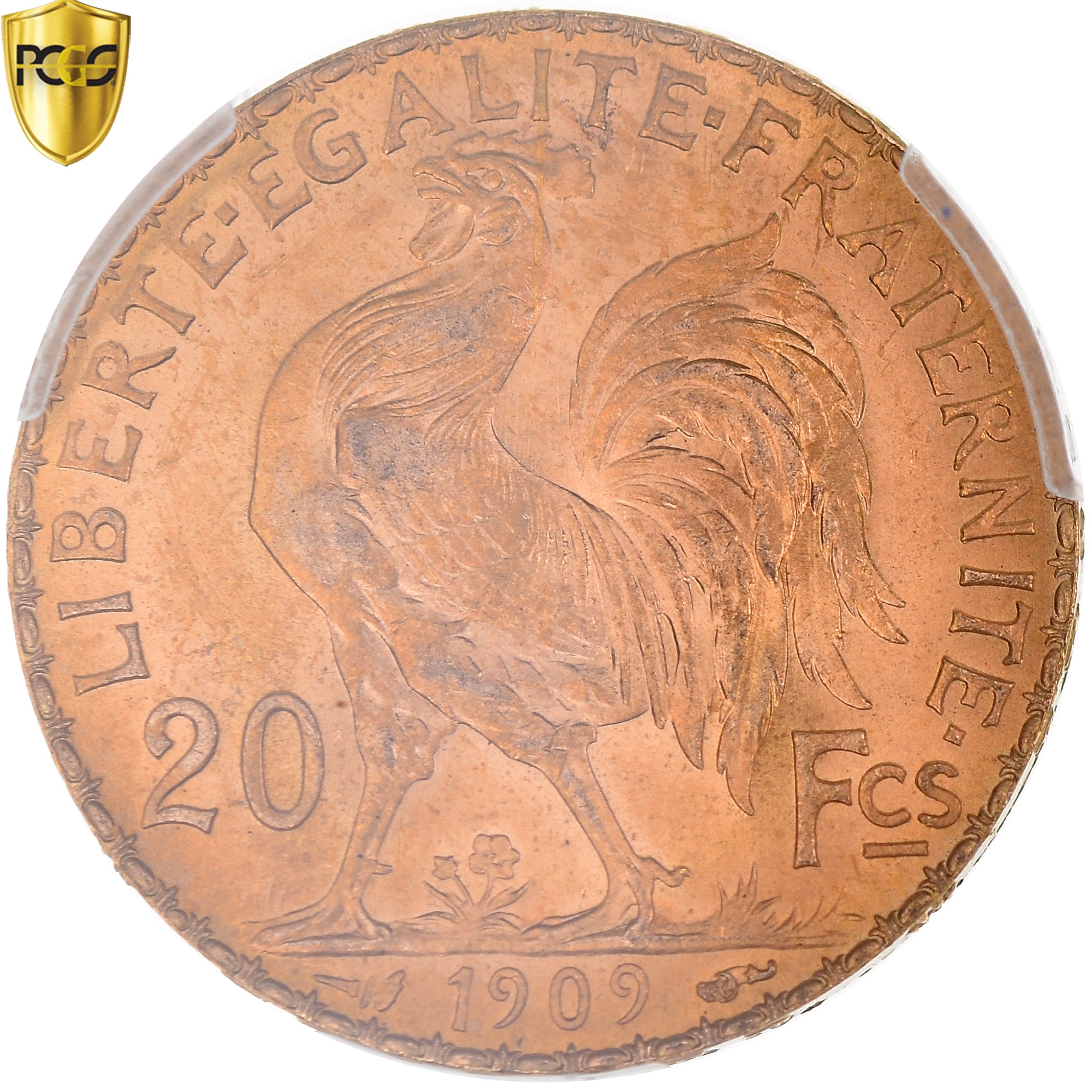 Moneta, Francia, Marianne, 20 Francs, 1909, Paris, PCGS, MS66, FDC, Oro, KM:857
