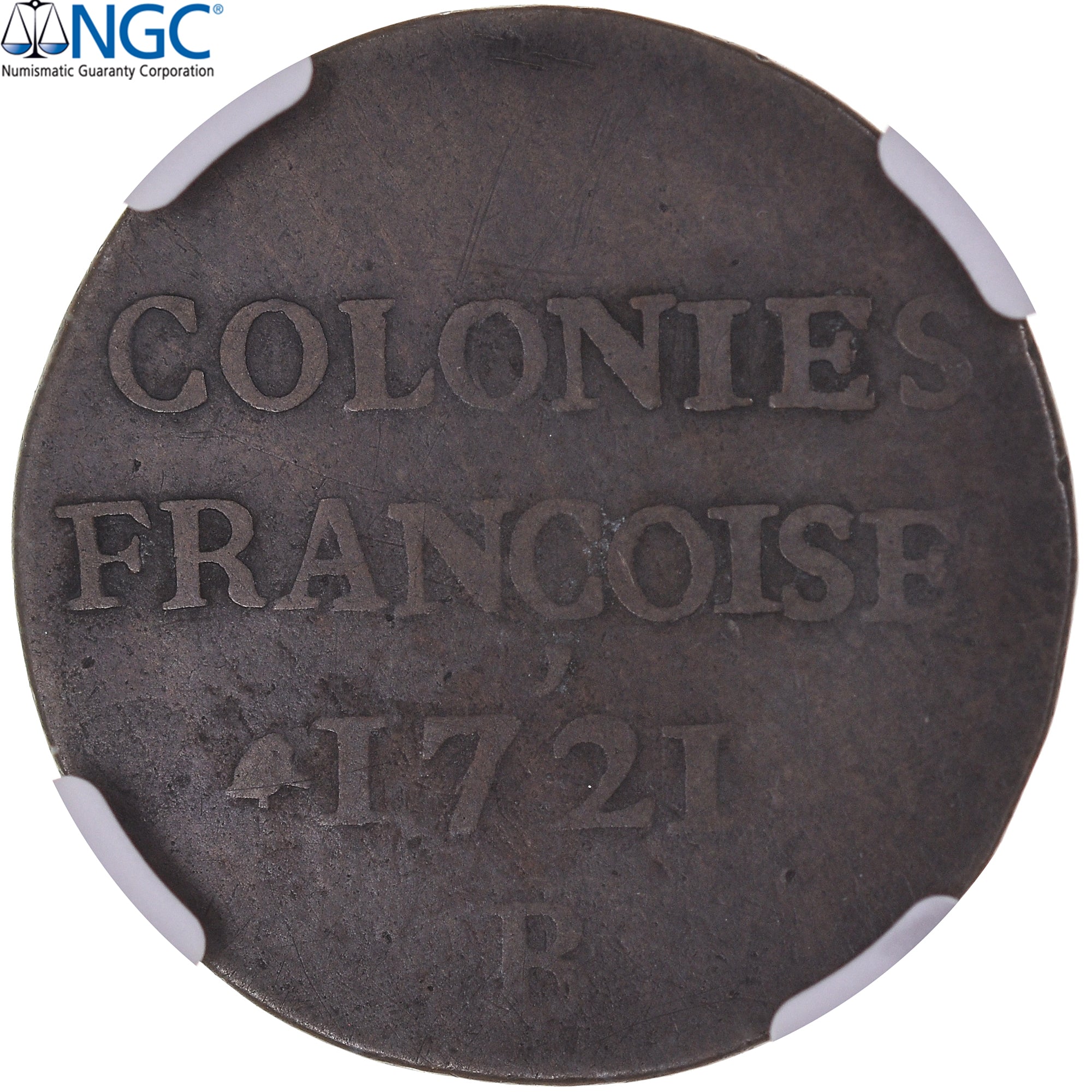 Coin, FRENCH COLONIES, Louis XV, 9 Deniers, 1721, Rouen, NGC, VG10BN, VG(8-10)