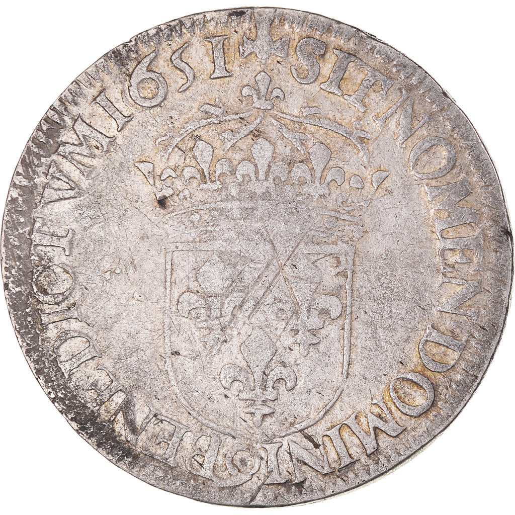 Coin, France, Louis XIV, 1/2 Écu à la mèche longue, 1/2 Ecu, 1651, Rennes