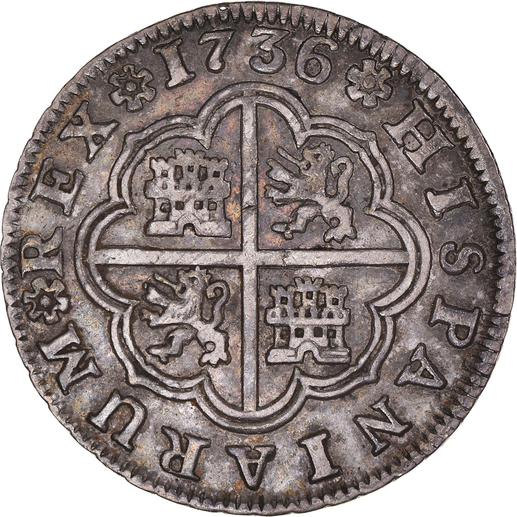 Moneda, España, Philip V, 2 Reales, 1736, Seville, MBC, Plata, KM:355