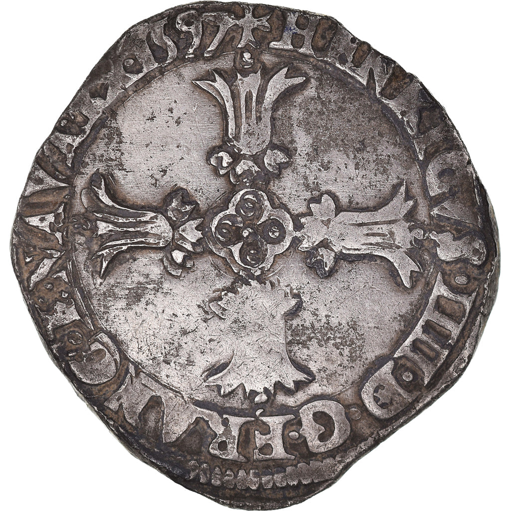 Monnaie, France, Henri IV, 1/4 d'écu à la croix feuillue de face, 1597