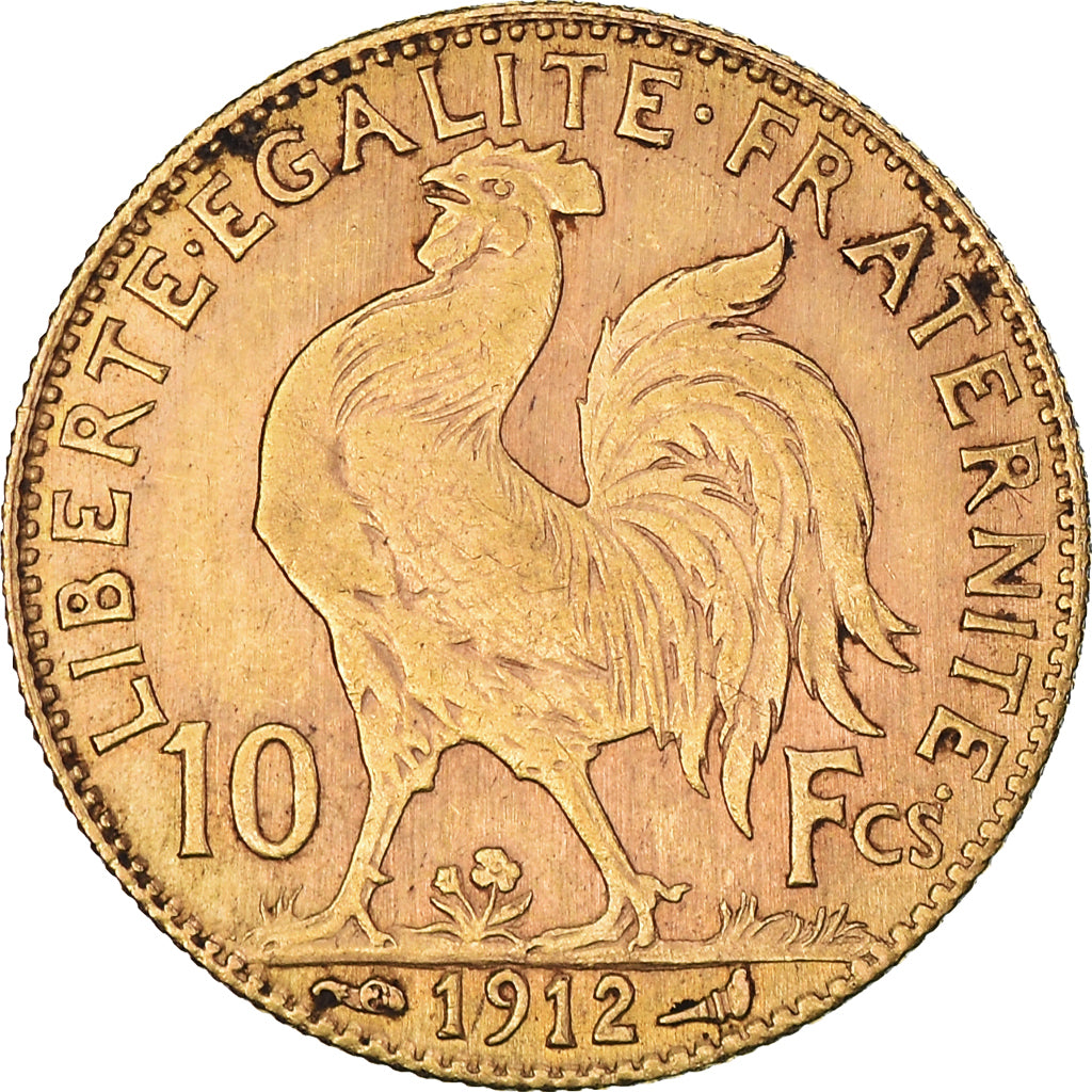 Moneda, Francia, Marianne, 10 Francs, 1912, Paris, Coq, MBC+, Oro, KM:846