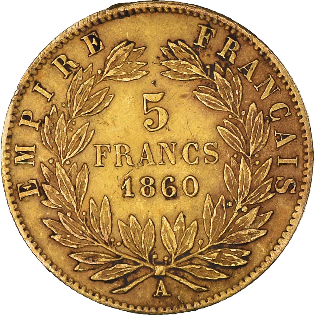 Münze, Frankreich, Napoleon III, 5 Francs, 1860, Paris, SS+, Gold, KM:787.1