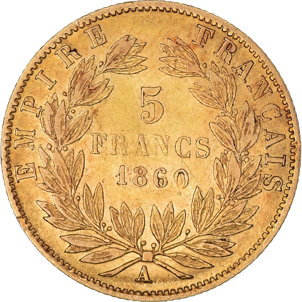 Moneta, Francja, Napoleon III, 5 Francs, 1860, Paris, EF(40-45), Złoto