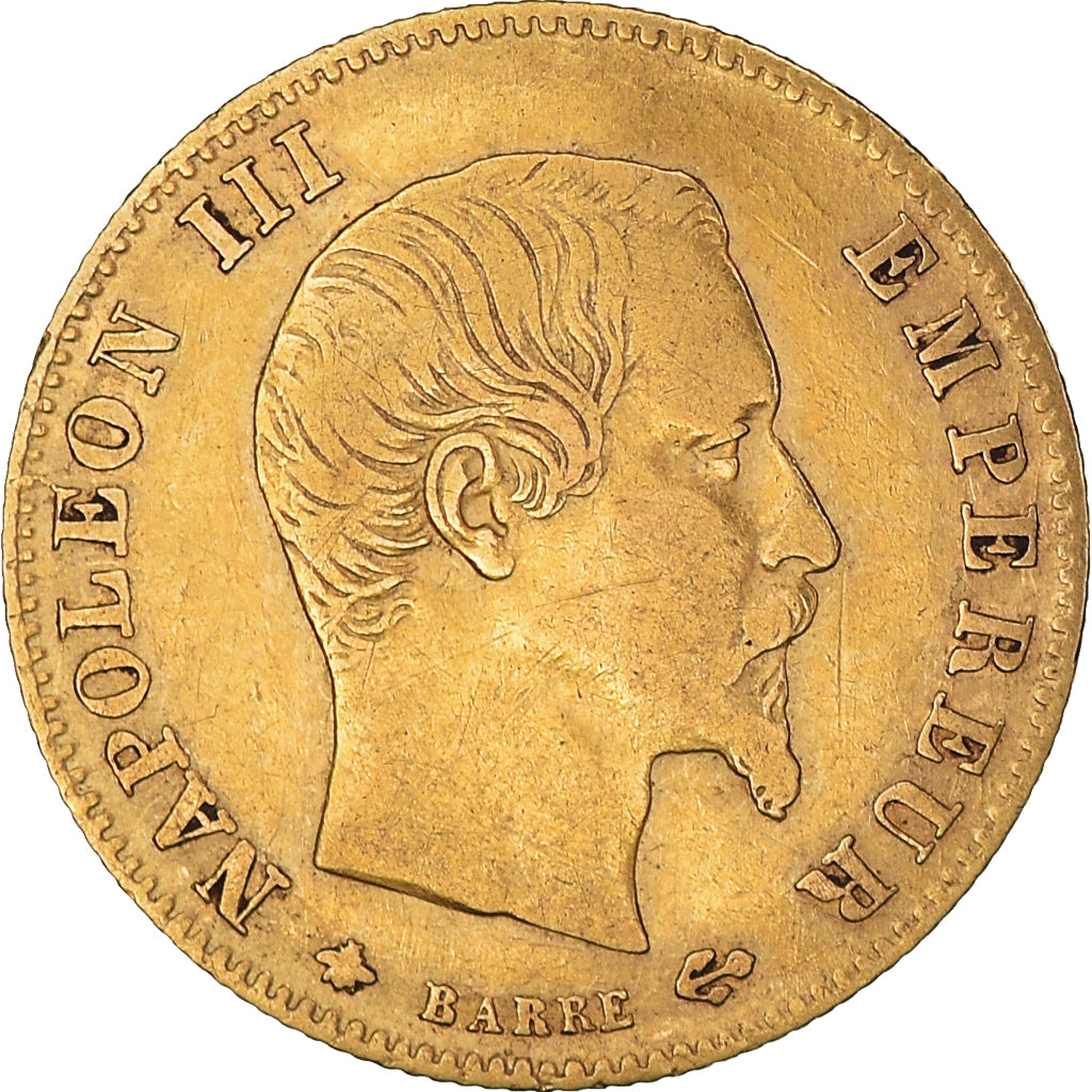 Moeda, França, Napoleon III, 5 Francs, 1860, Strasbourg, EF(40-45), Dourado