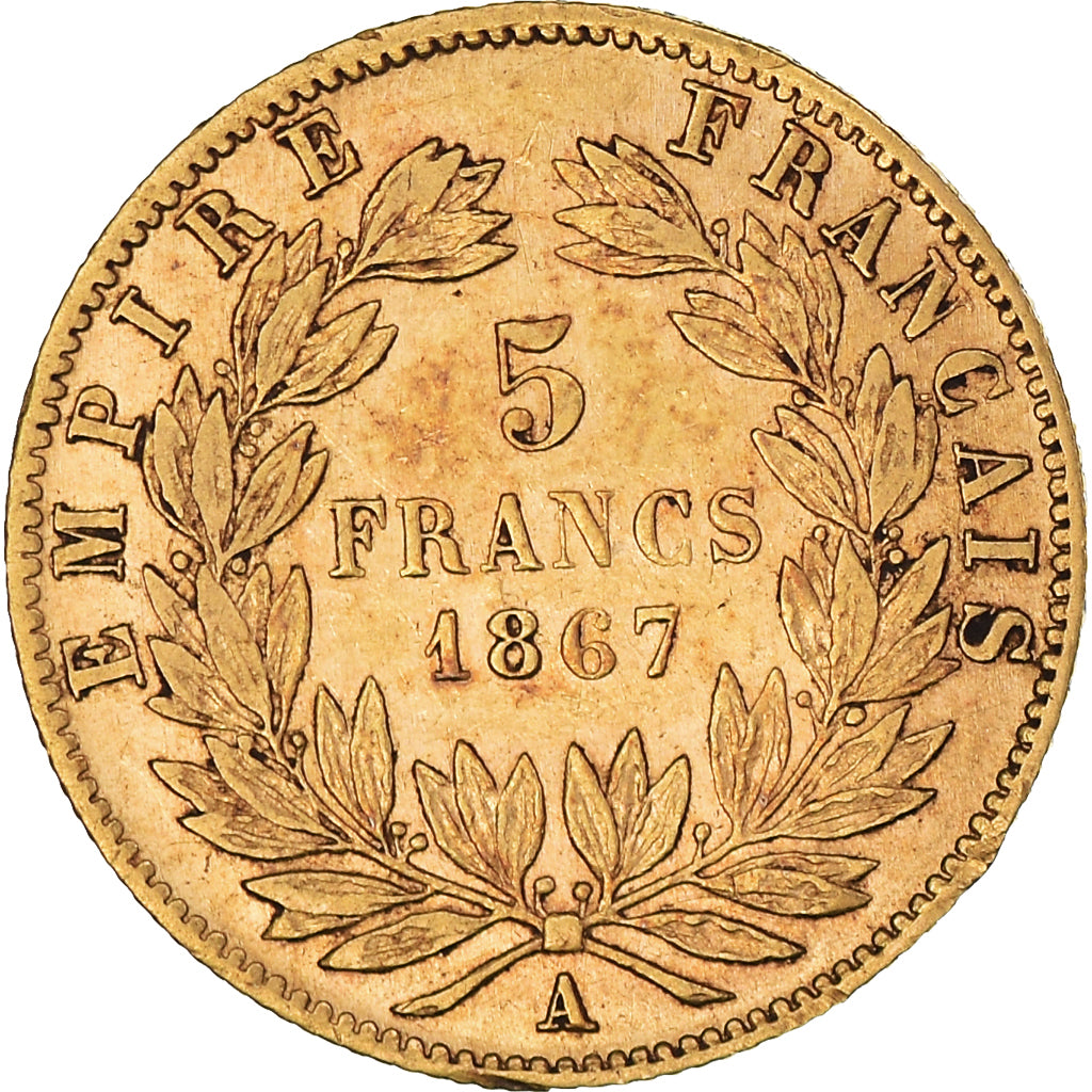 Coin, France, Napoleon III, 5 Francs, 1867, Paris, AU(50-53), Gold, KM:803.1