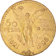 Moneta, Mexico, 50 Pesos, 1928, Mexico City, AU(55-58), Złoto, KM:481