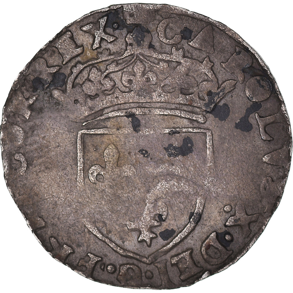 Moeda, França, Charles IX, Sol Parisis, 156(?), Rennes, VF(20-25), Lingote