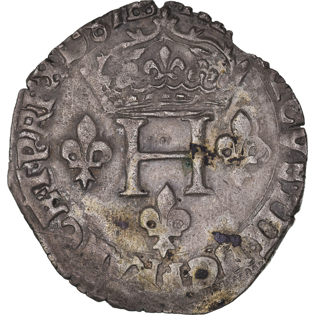 Moeda, França, Henri III, Double Sol Parisis, 1587, Aix-en-Provence, EF(40-45)