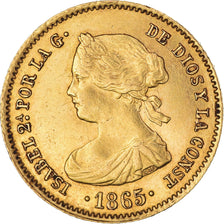 Moneda, España, Isabel II, 4 Escudos, 1865, Madrid, MBC+, Oro, KM:631.1