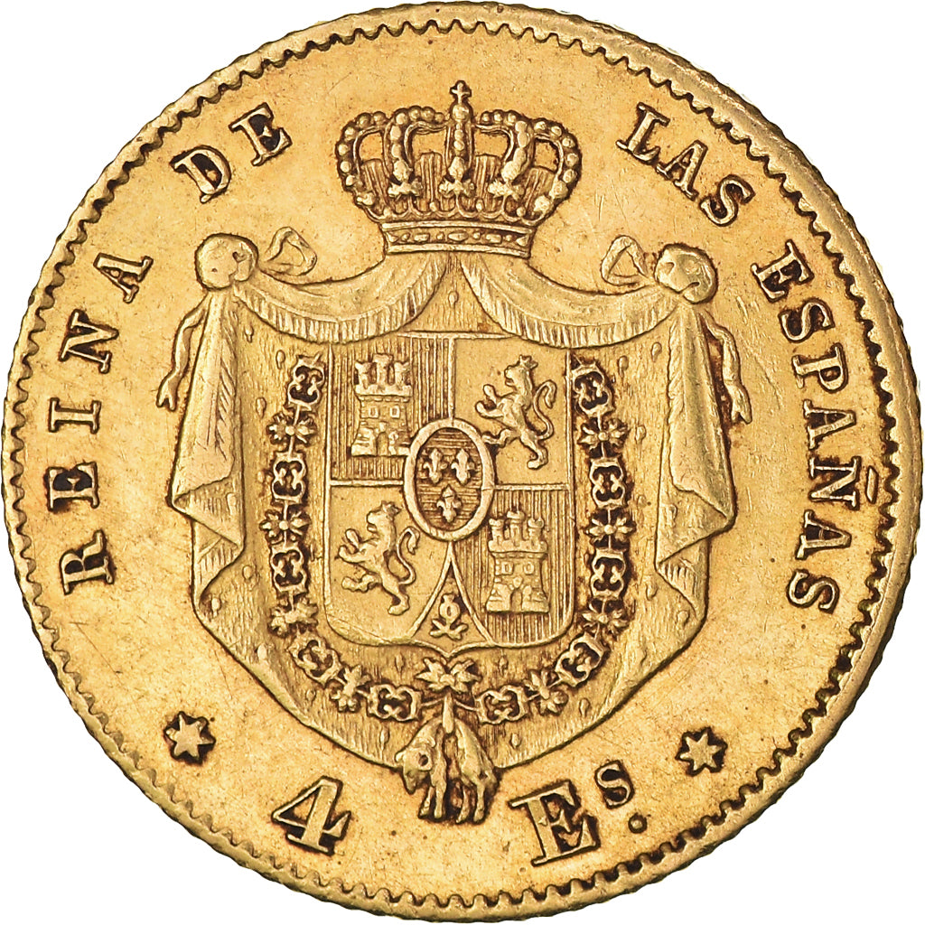 Moneda, España, Isabel II, 4 Escudos, 1865, Madrid, MBC+, Oro, KM:631.1