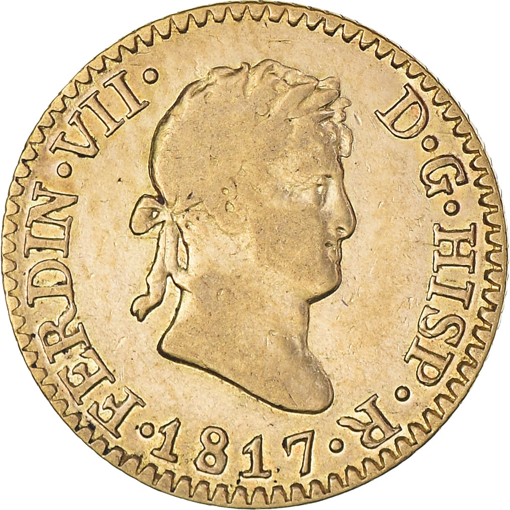 Moneda, España, Ferdinand VII, 1/2 Escudo, 1817, Madrid, MBC+, Oro, KM:492