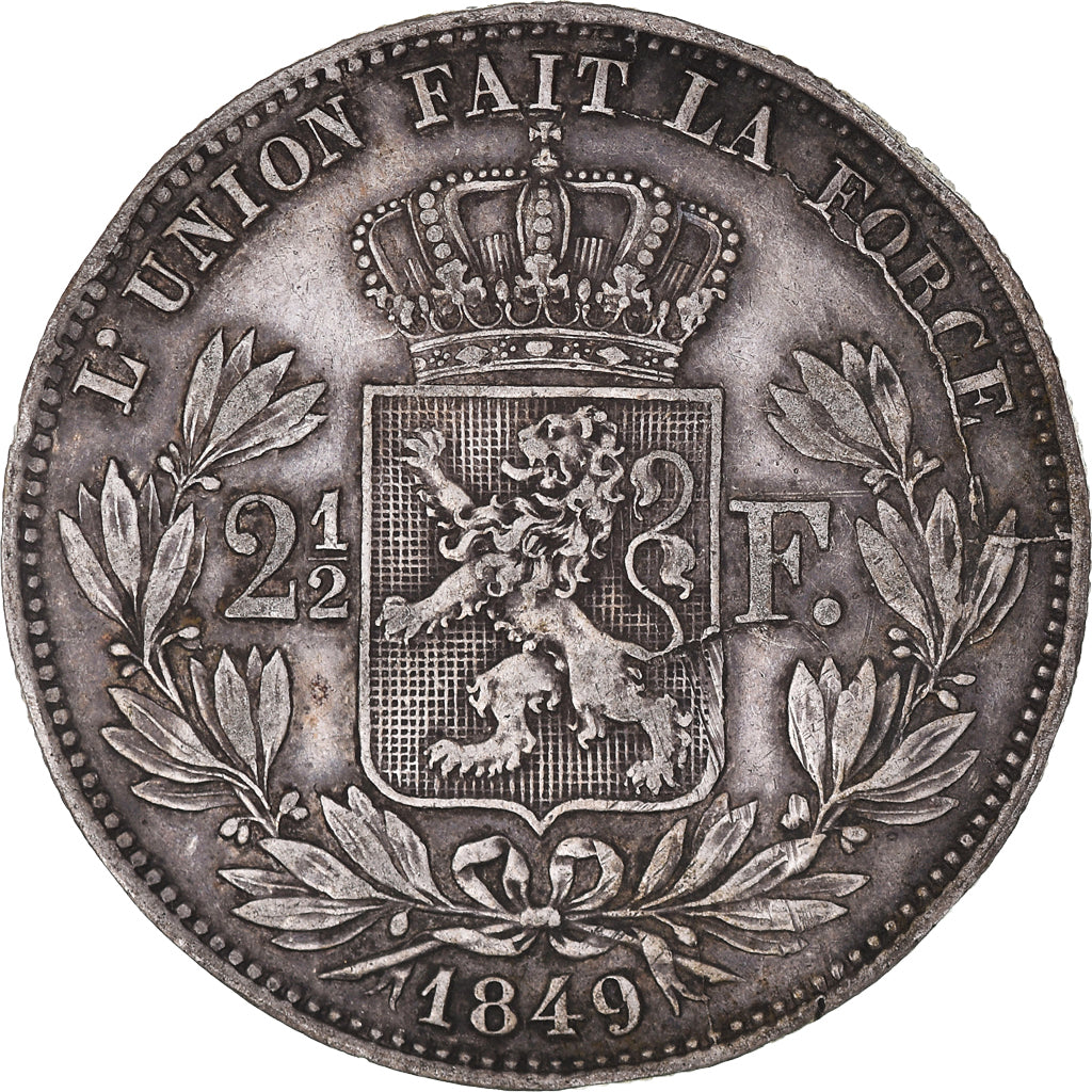 Coin, Belgium, Leopold I, 2-1/2 Francs, 1849, Brussels, EF(40-45), Silver, KM:12