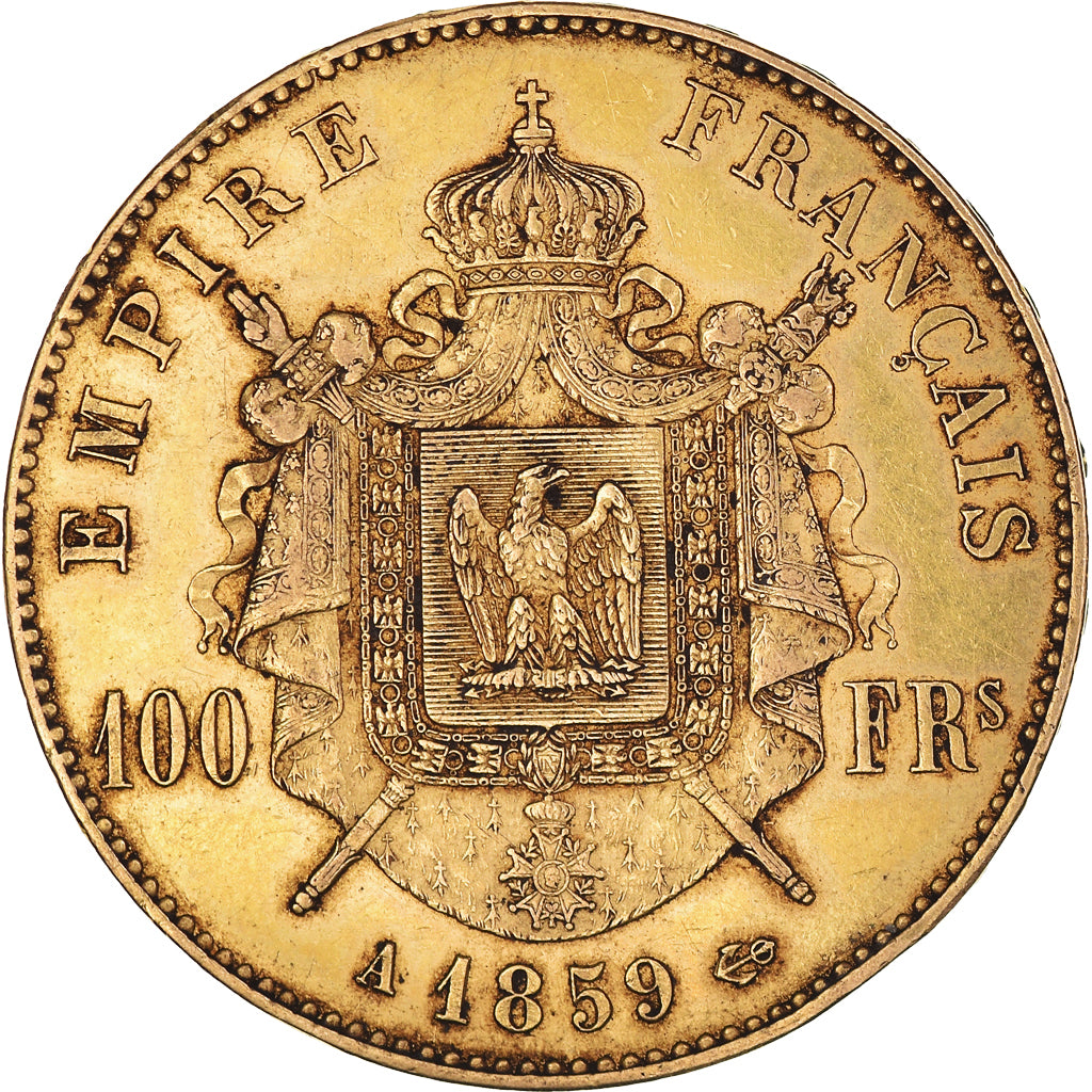 Munten, Frankrijk, Napoleon III, 100 Francs, 1859, Paris, ZF, Goud, KM:786.1