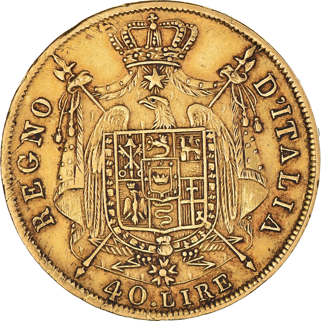 Moneta, DEPARTAMENTY WŁOSKIE, KINGDOM OF NAPOLEON, Napoleon I, 40 Lire, 1814