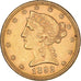 Moeda, Estados Unidos da América, Coronet Head, $5, Half Eagle, 1892