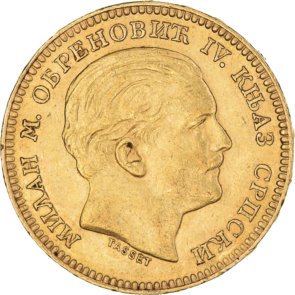 Coin, Serbia, Milan I, 20 Dinara, 1879, Paris, AU(50-53), Gold, KM:14