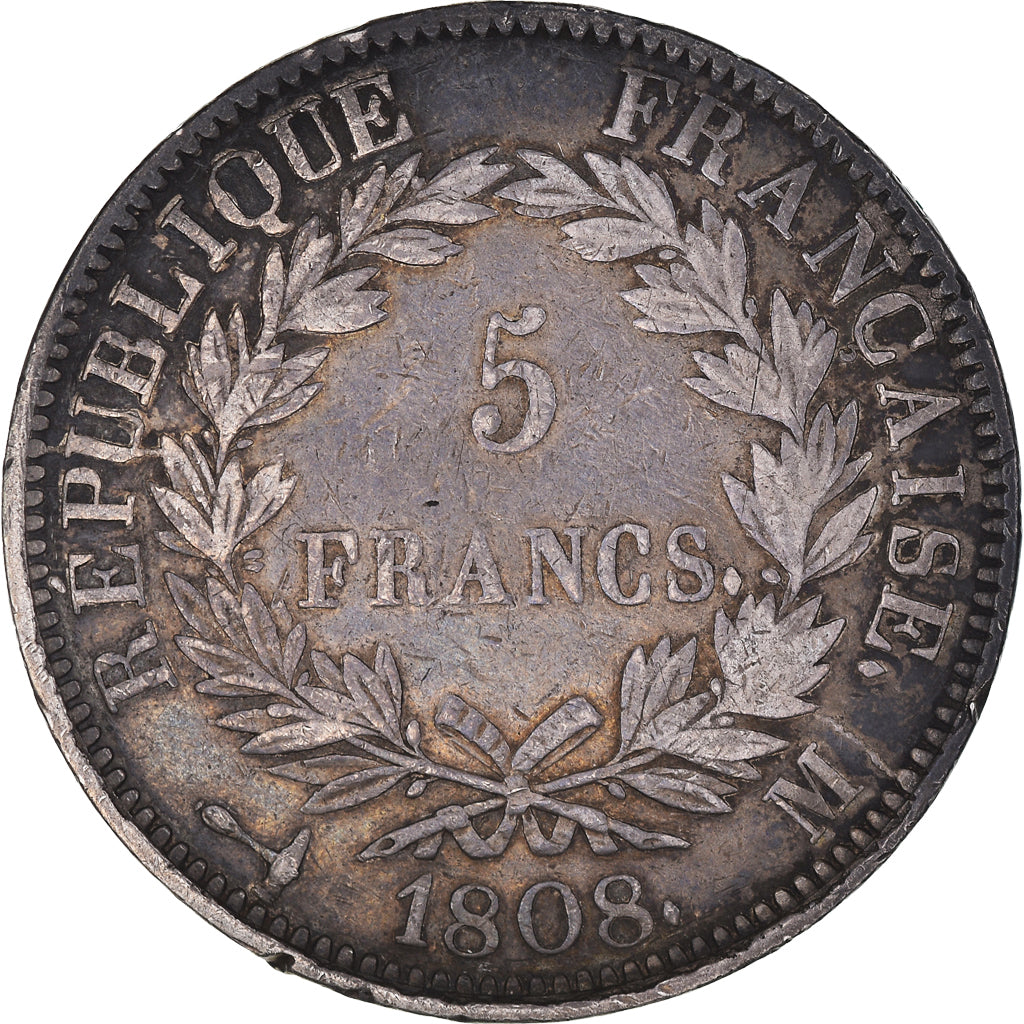 Coin, France, Napoleon I, 5 Francs, 1808, Toulouse, VF(30-35), Silver, KM:686.9
