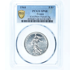 Münze, Frankreich, Piéfort, 5 Francs, 1968, Paris, PCGS, SP68, STGL, Silber