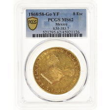 Coin, Mexico, 8 Escudos, 1868/58, Guanajuato, TOP POP, PCGS, MS62, MS(60-62)