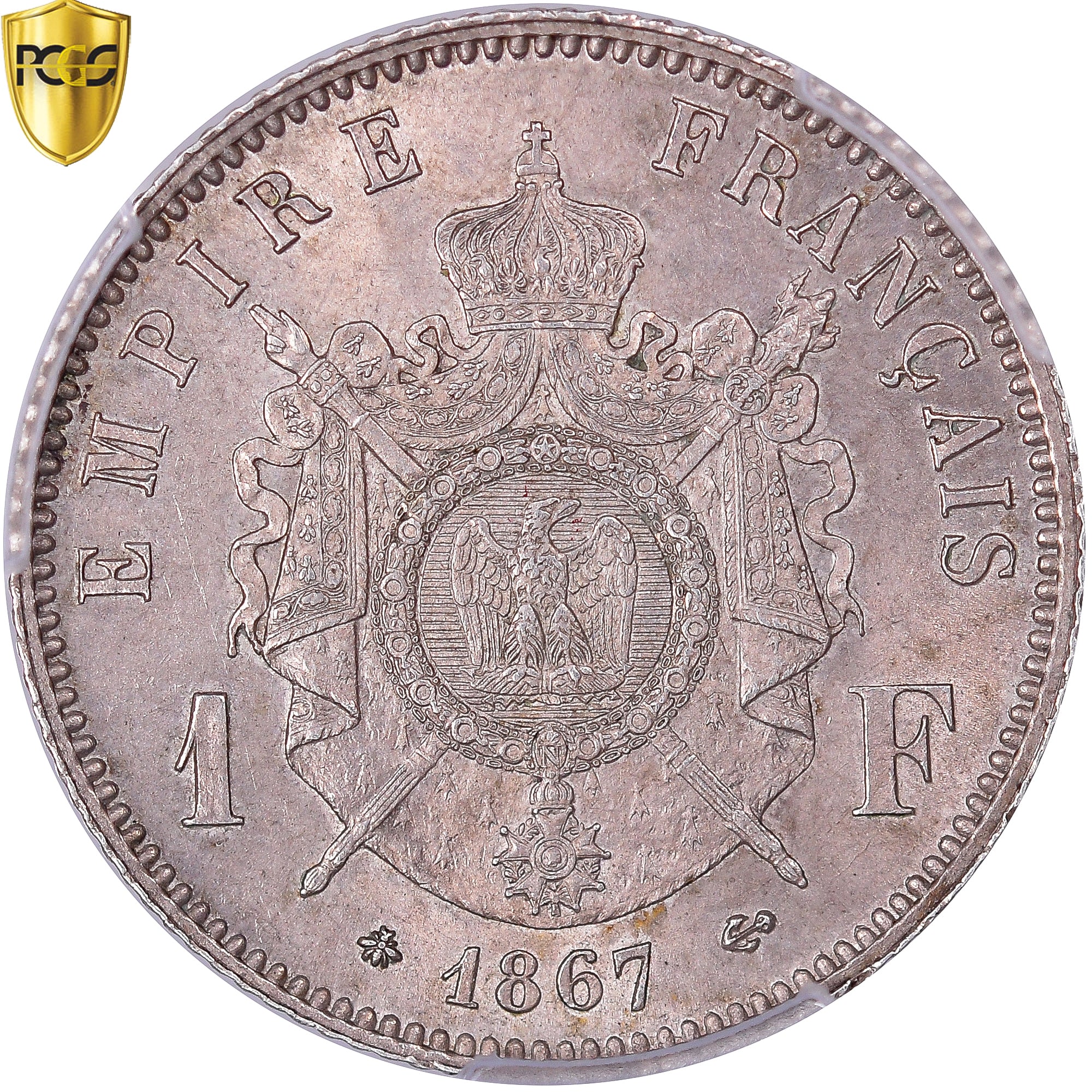 Coin, France, Napoleon III, Franc, 1867, Paris, PCGS, UNC Details, UNC, Silver