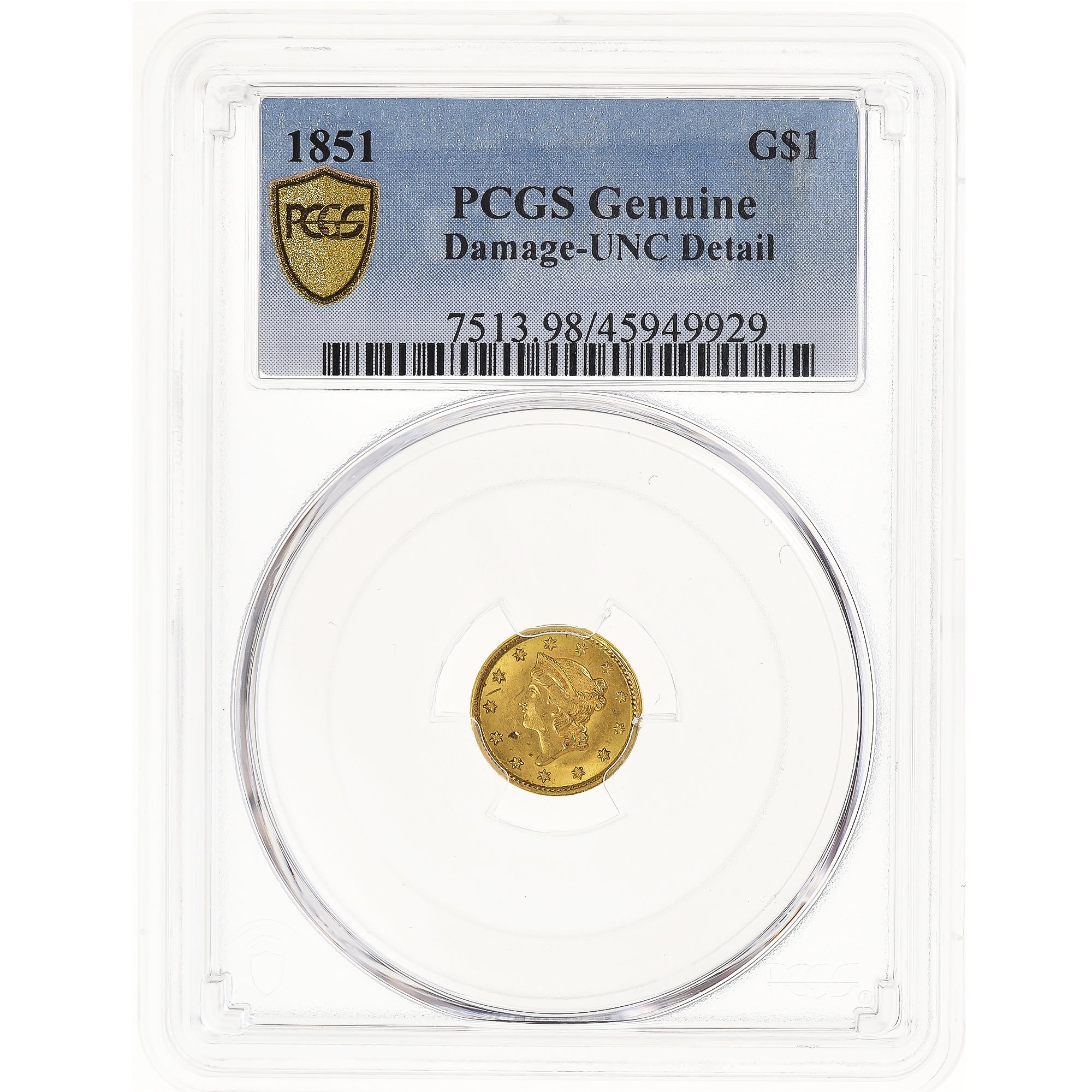Coin, United States, Liberty Head - Type 1, Dollar, 1851, Philadelphia, PCGS