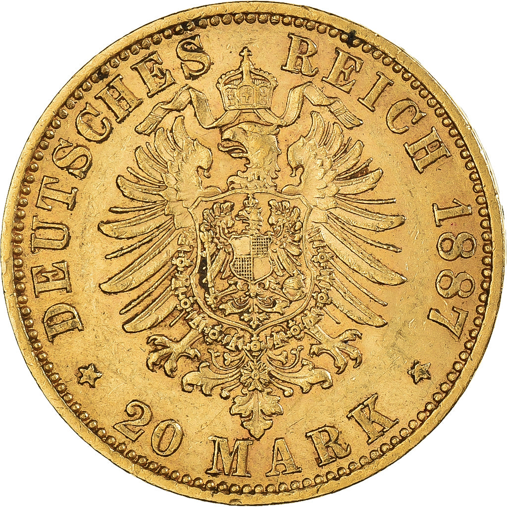 Moneda, Estados alemanes, PRUSSIA, Wilhelm I, 20 Mark, 1887, Berlin, EBC, Oro