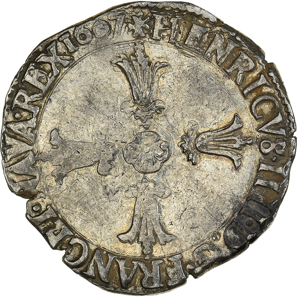 Coin, France, Henri IV, 1/4 d'écu à la croix feuillue de face, 1607, Angers