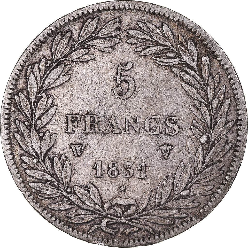 Moeda, França, Louis-Philippe, 5 Francs, 1831, Lille, VF(30-35), Prata