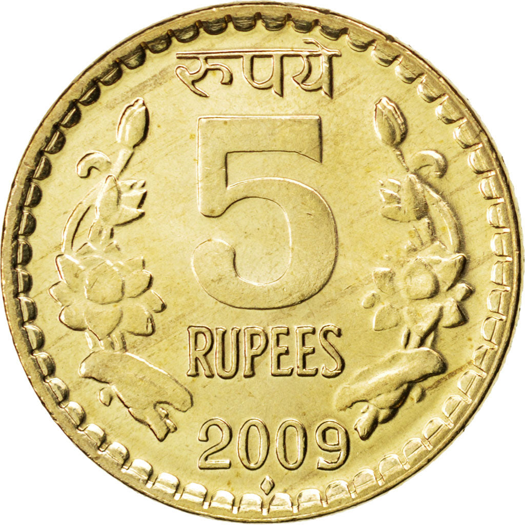 Coin, INDIA-REPUBLIC, 5 Rupees, 2009, MS(63), Nickel-brass, KM:373