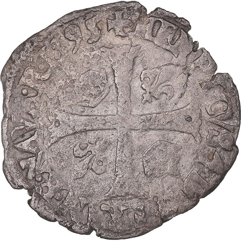 Coin, France, Henri IV, Douzain aux 2H, croix de face, 1595, Bayonne, VF(30-35)