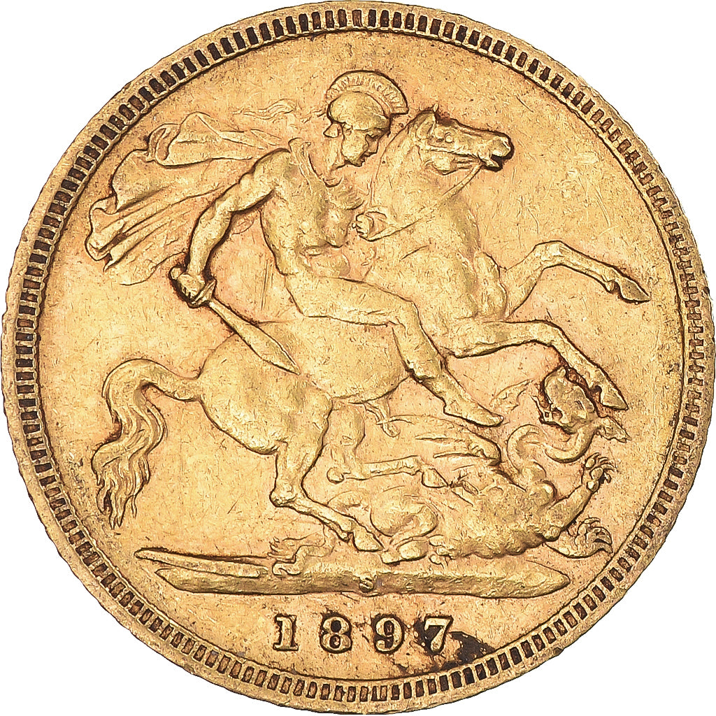 Moneda, Australia, Victoria, 1/2 Sovereign, 1897, Sydney, MBC, Oro, KM:12
