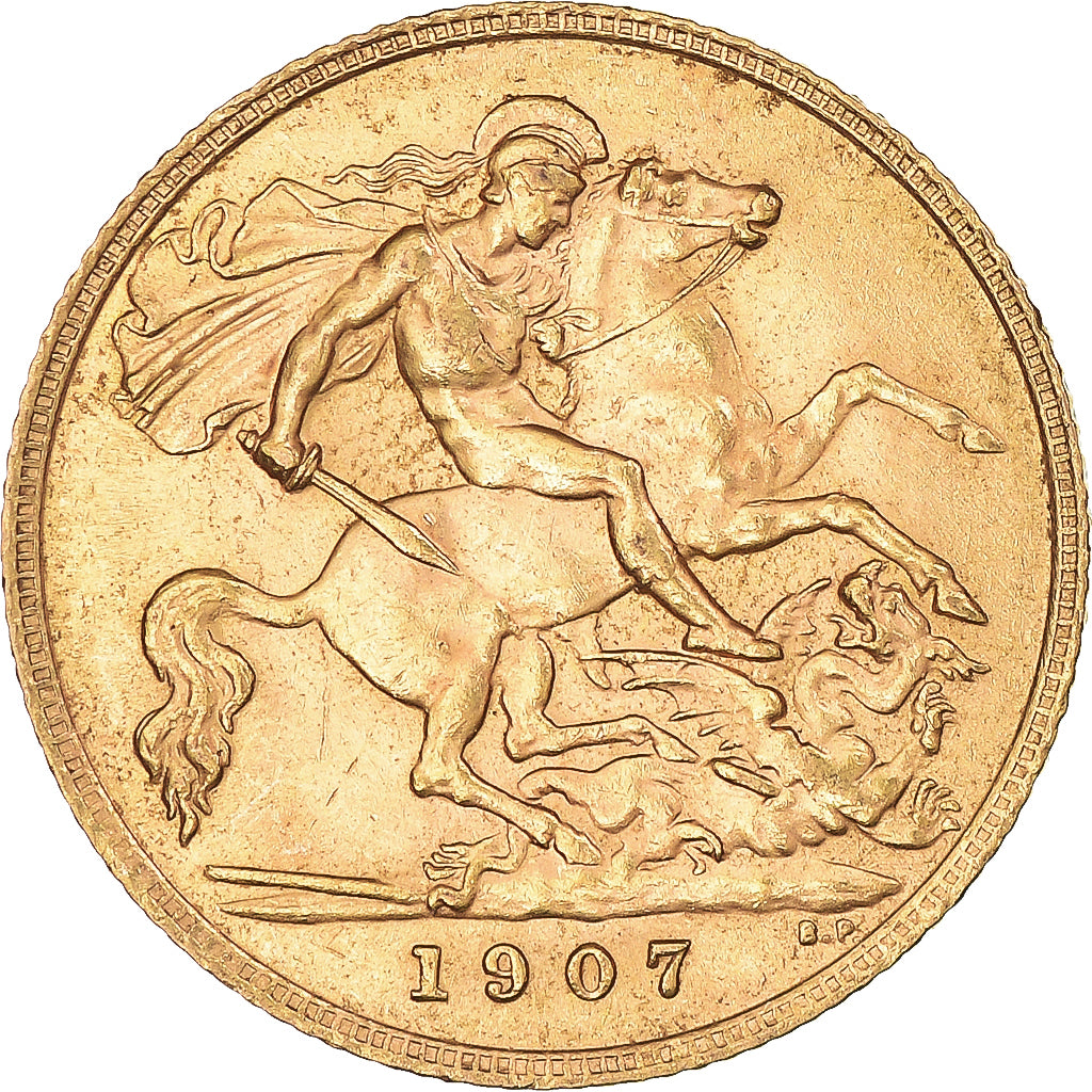 Moeda, Grã-Bretanha, Edward VII, 1/2 Sovereign, 1907, London, AU(55-58)