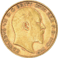 Coin, Great Britain, Edward VII, 1/2 Sovereign, 1908, London, EF(40-45), Gold