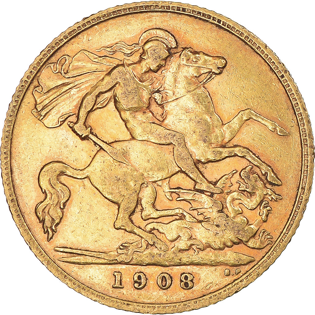 Coin, Great Britain, Edward VII, 1/2 Sovereign, 1908, London, EF(40-45), Gold
