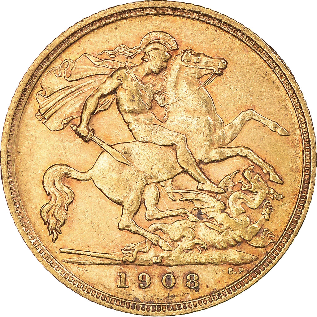 Coin, Australia, Edward VII, 1/2 Sovereign, 1908, Melbourne, AU(50-53), Gold