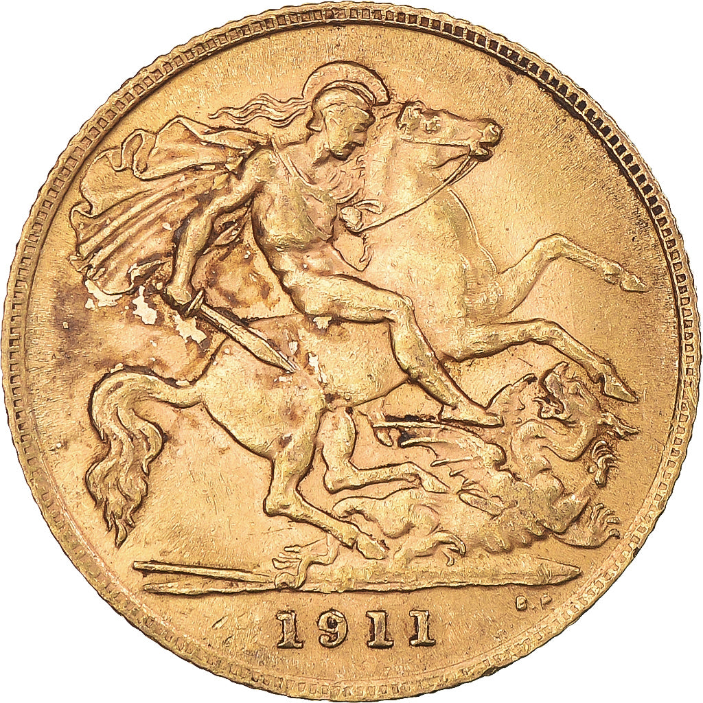 Coin, Great Britain, George V, 1/2 Sovereign, 1911, London, AU(50-53), Gold