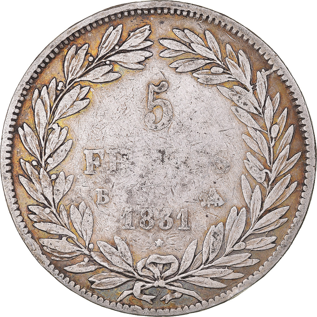 Moeda, França, Louis-Philippe, 5 Francs, 1831, Rouen, Tranche en creux