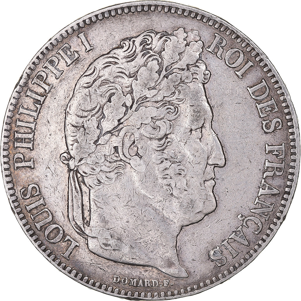 Moeda, França, Louis-Philippe, 5 Francs, 1843, Lille, EF(40-45), Prata